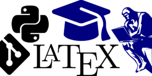 Denekr, graduation cap with logos of git, python and LaTeX